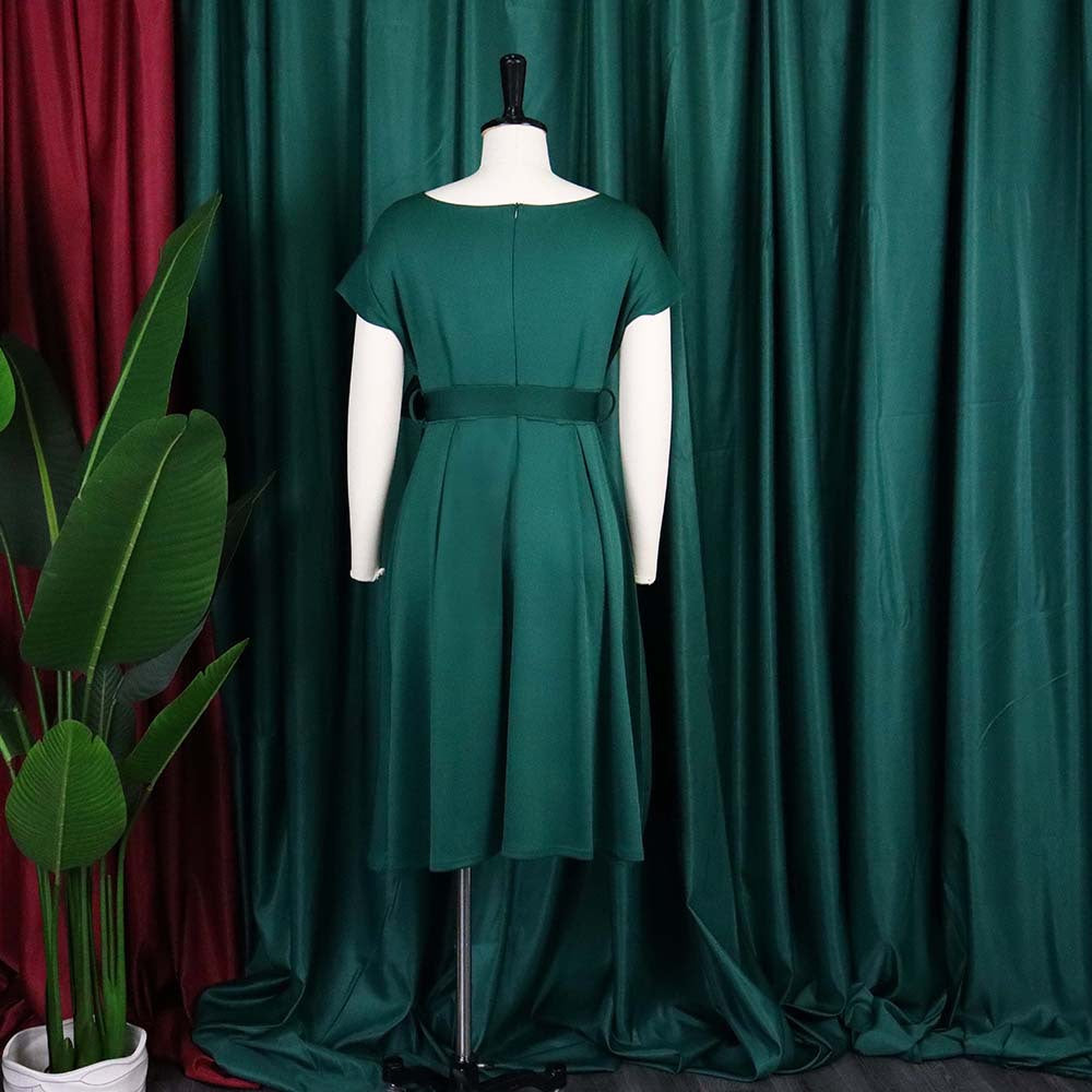 Surplice V-Neck Tie Waist Fit and Flare Midi Dress - Green - 6