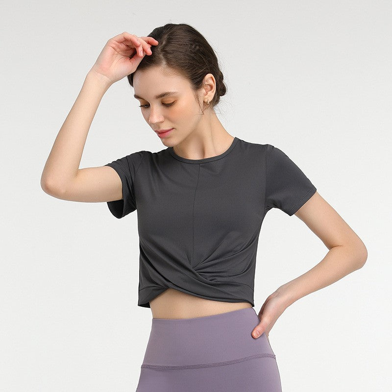 Twist Front Cropped Short Sleeve Workout Tee