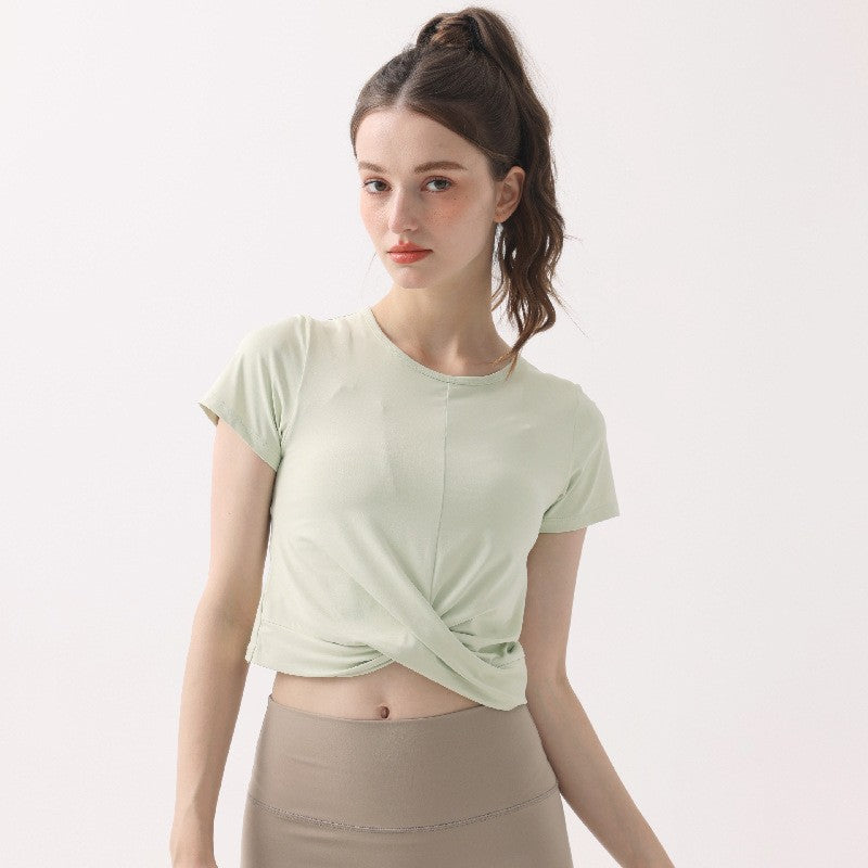 Twist Front Cropped Short Sleeve Workout Tee