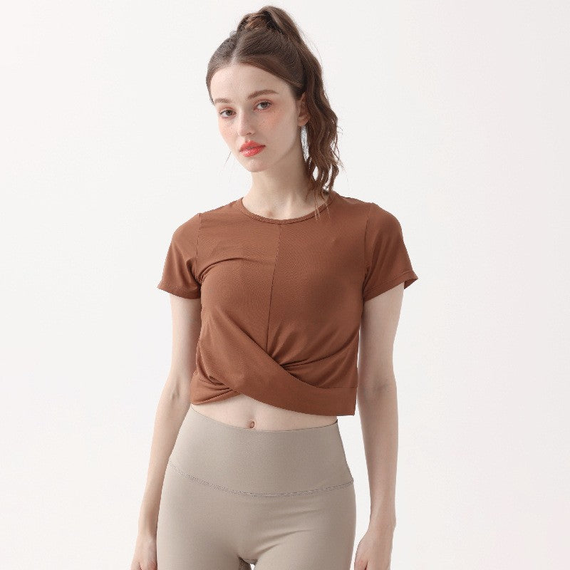 Twist Front Cropped Short Sleeve Workout Tee