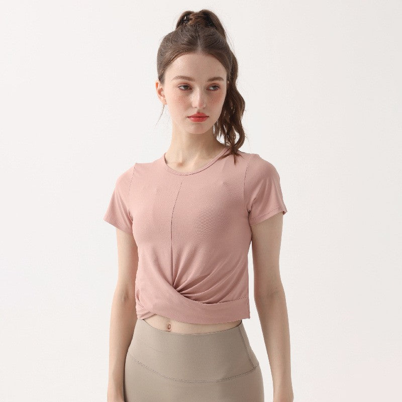 Twist Front Cropped Short Sleeve Workout Tee