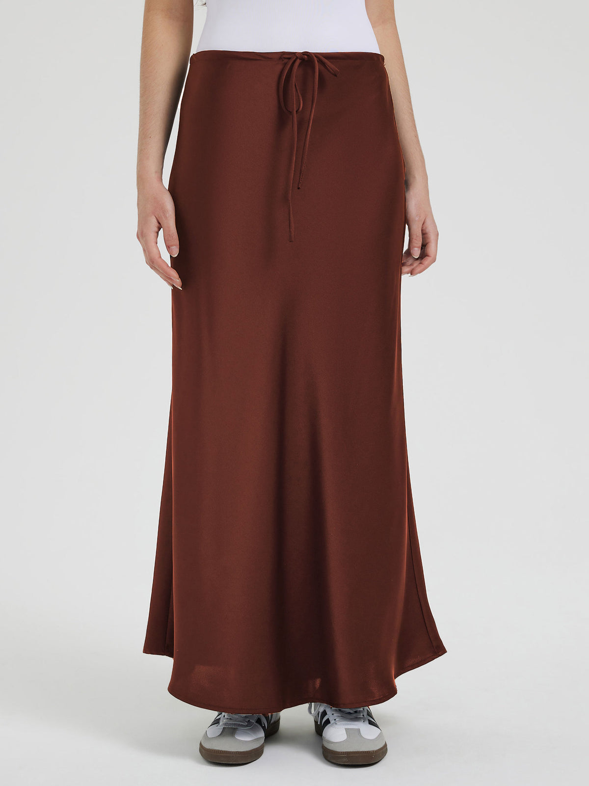 Crinkle Satin Bias Cut Maxi Skirt - Chocolat - 1