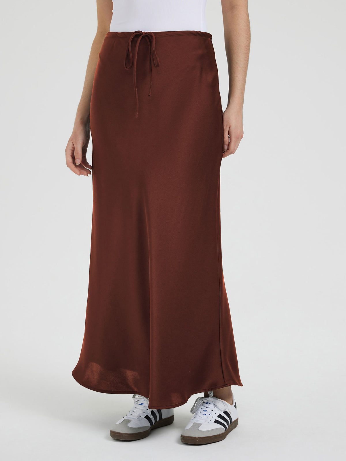 Crinkle Satin Bias Cut Maxi Skirt - Chocolat - 2