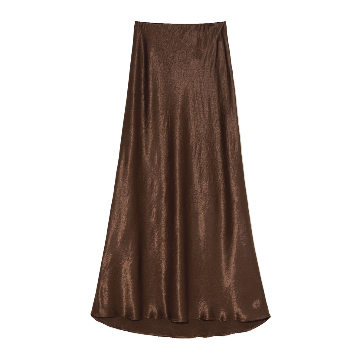 Crinkle Satin Bias Cut Maxi Skirt - Coffee