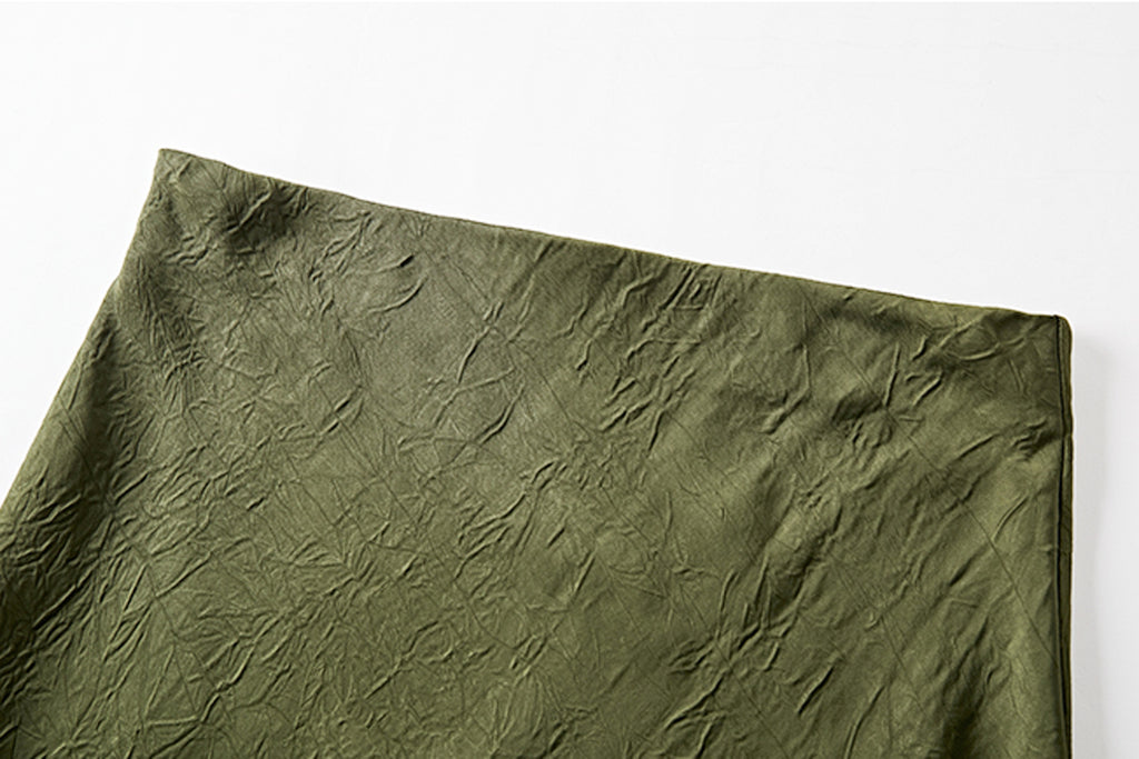 Crinkle Satin Bias Cut Maxi Skirt - Green - 3