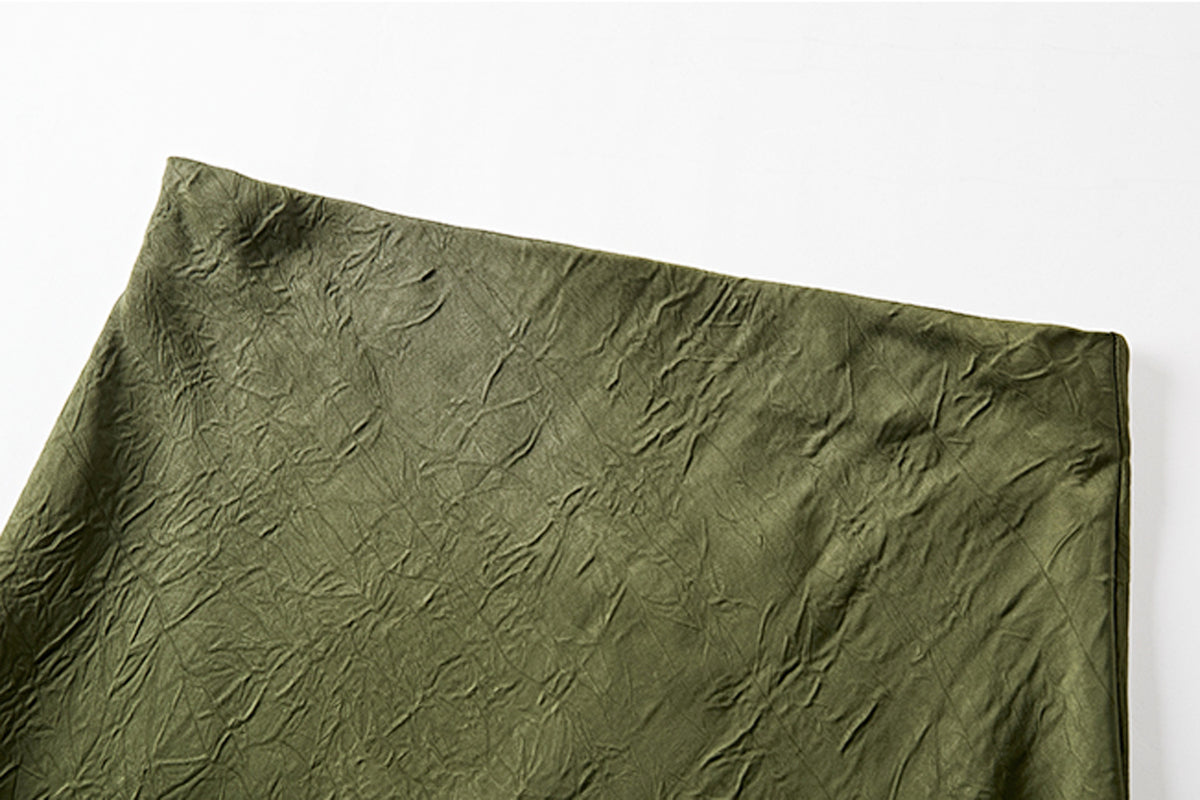Crinkle Satin Bias Cut Maxi Skirt - Green - 3