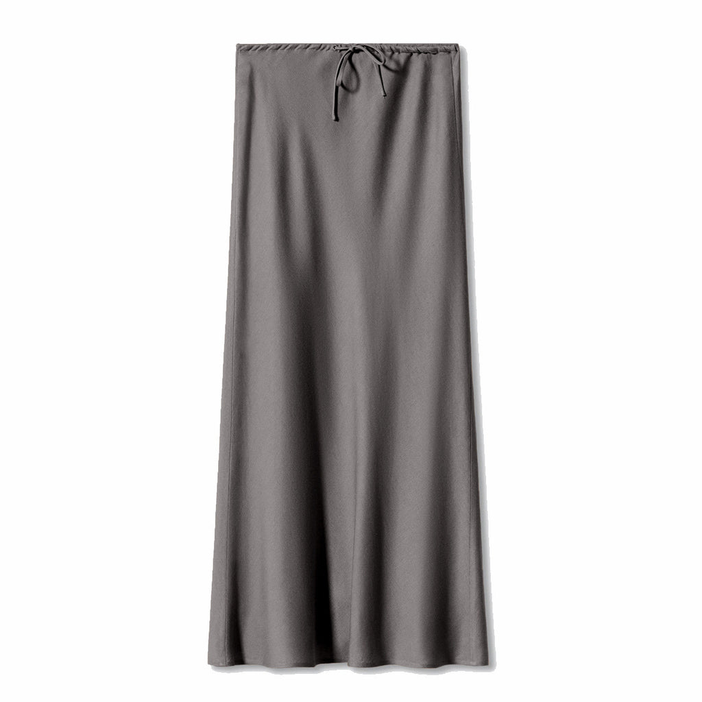 Crinkle Satin Bias Cut Maxi Skirt - Grey - 2