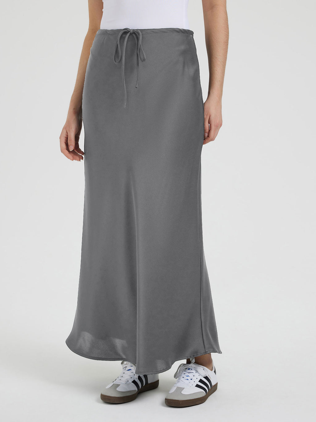 Crinkle Satin Bias Cut Maxi Skirt - Grey - 3