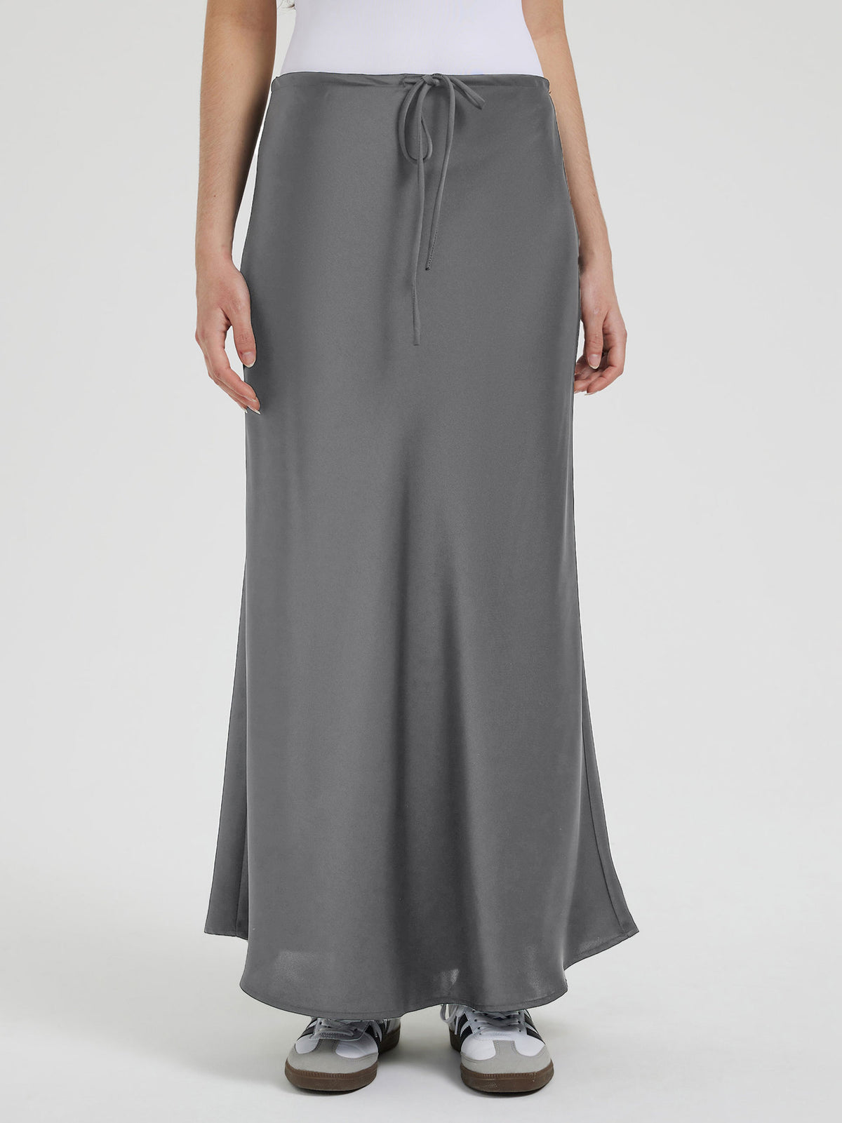 Crinkle Satin Bias Cut Maxi Skirt - Grey - 4