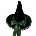Velvet Witch Hat With Lace Ruffle Trim - GBlack