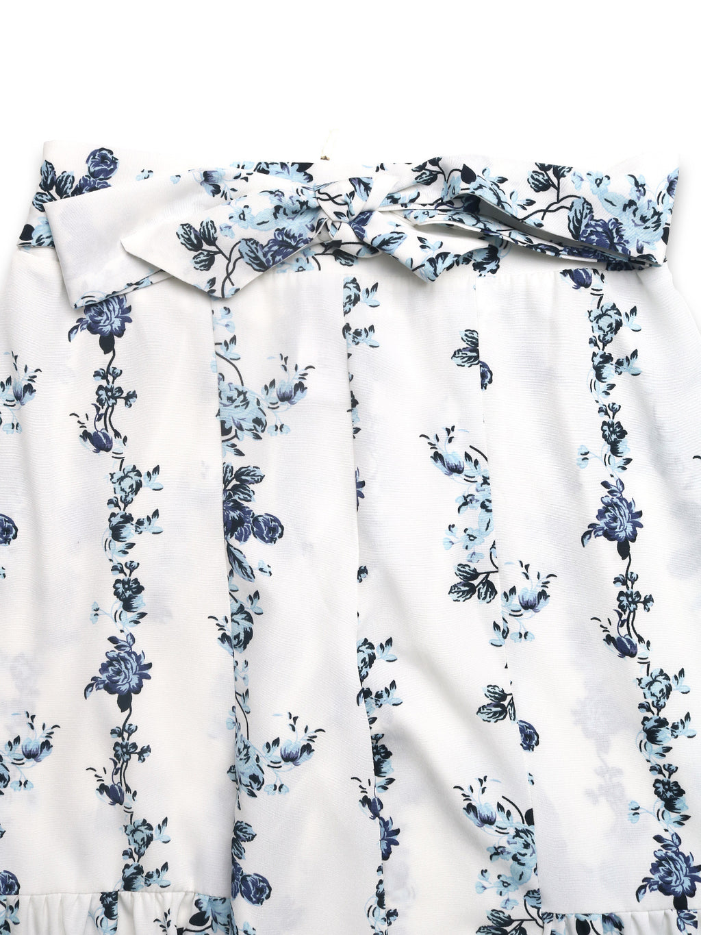 Blue Floral Wide Leg Palazzo Pants - White - 5