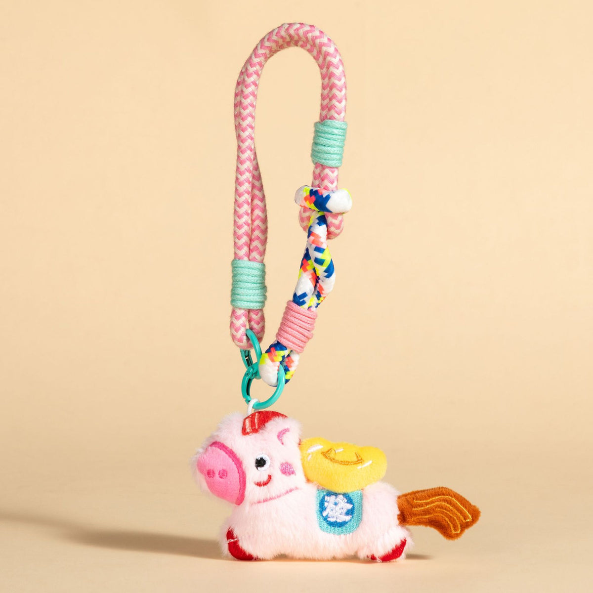 Plush Pony Charm With Braided Wrist Strap - Pink