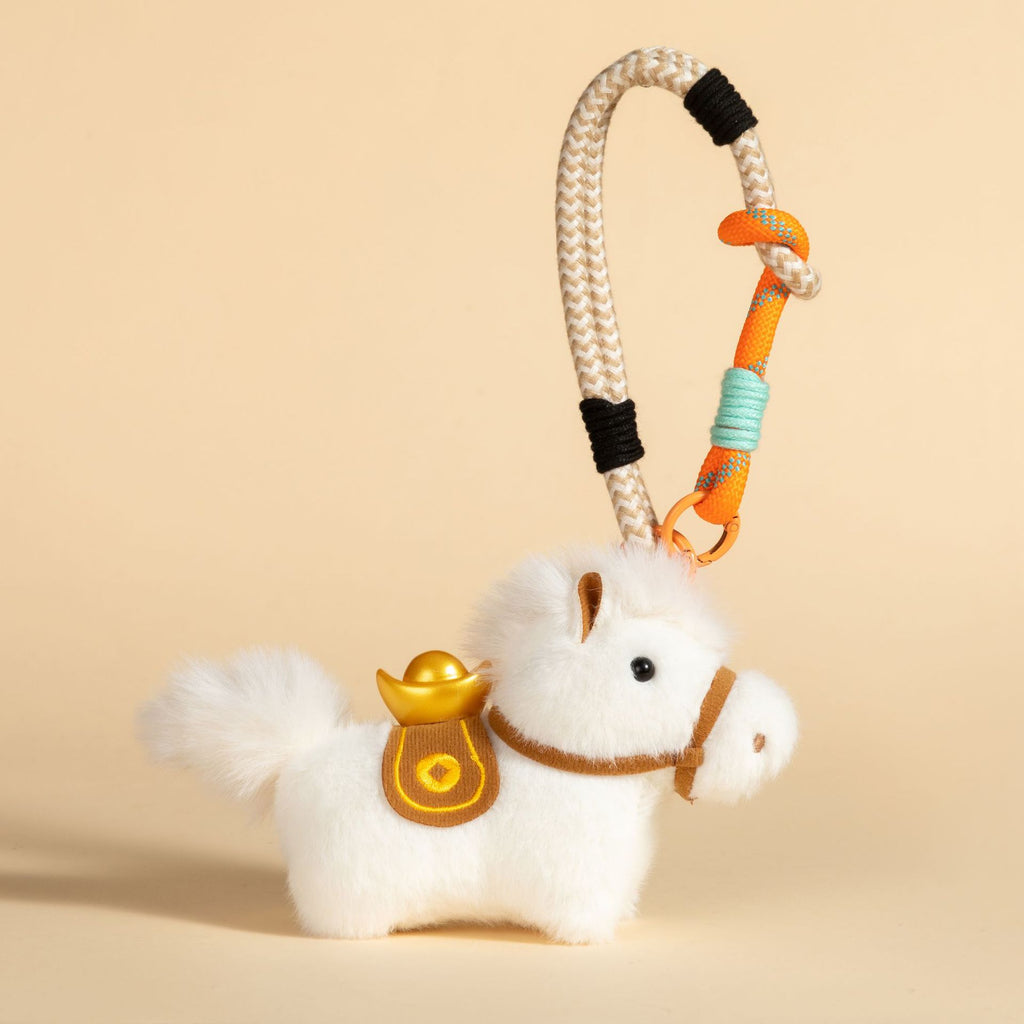 Plush Pony Charm With Braided Wrist Strap - White