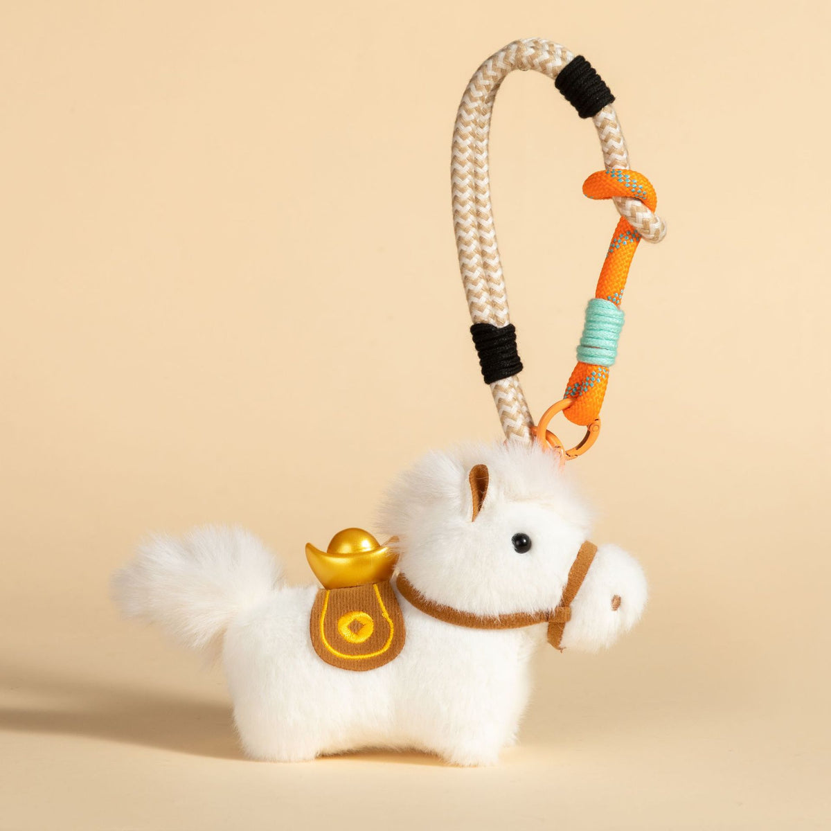 Plush Pony Charm With Braided Wrist Strap - White