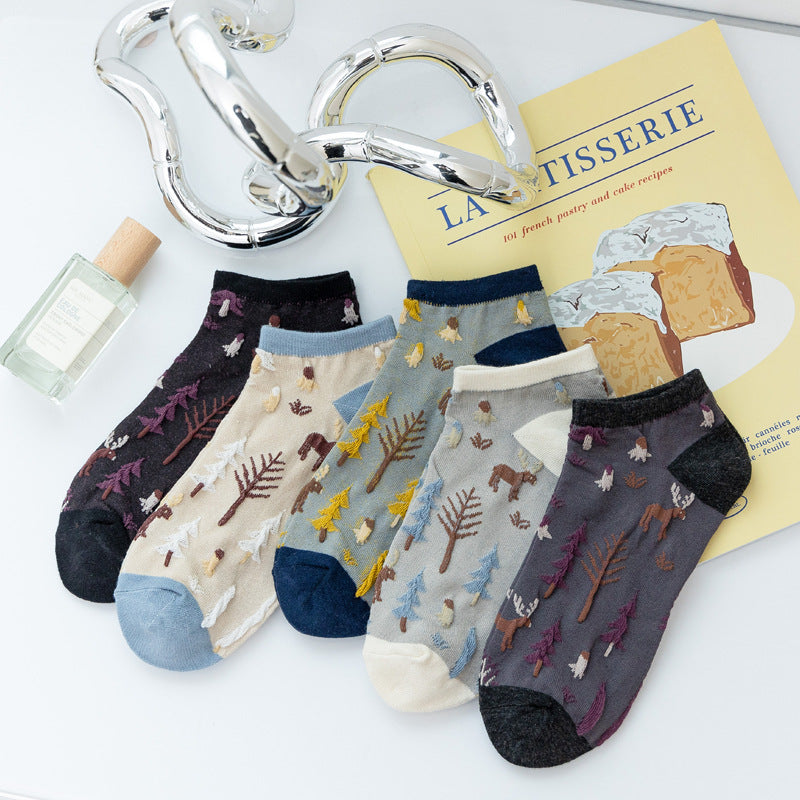 Sheer Mesh Novelty Print Ankle Socks - Blue