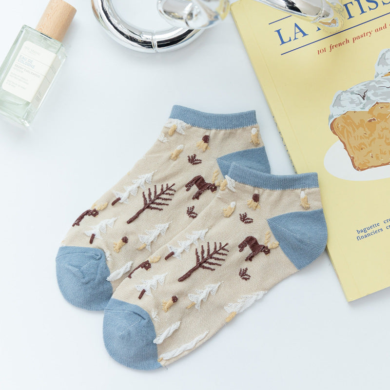 Sheer Mesh Novelty Print Ankle Socks - Blue - 1