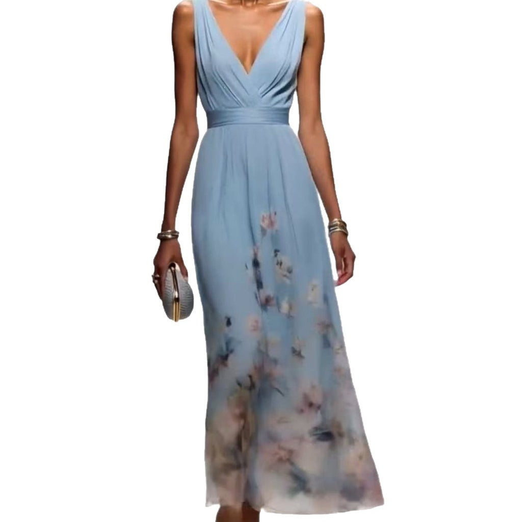 Ombre Floral Print Surplice V Neck Maxi Dress
