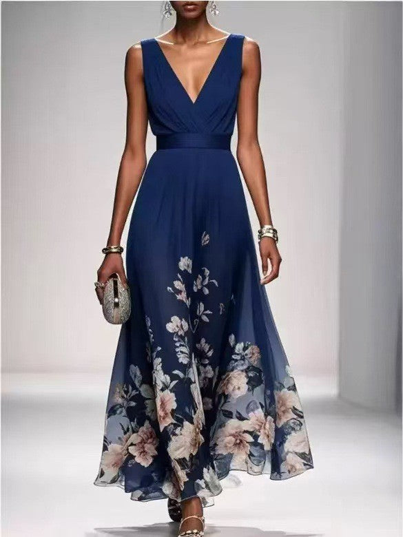 Ombre Floral Print Surplice V Neck Maxi Dress