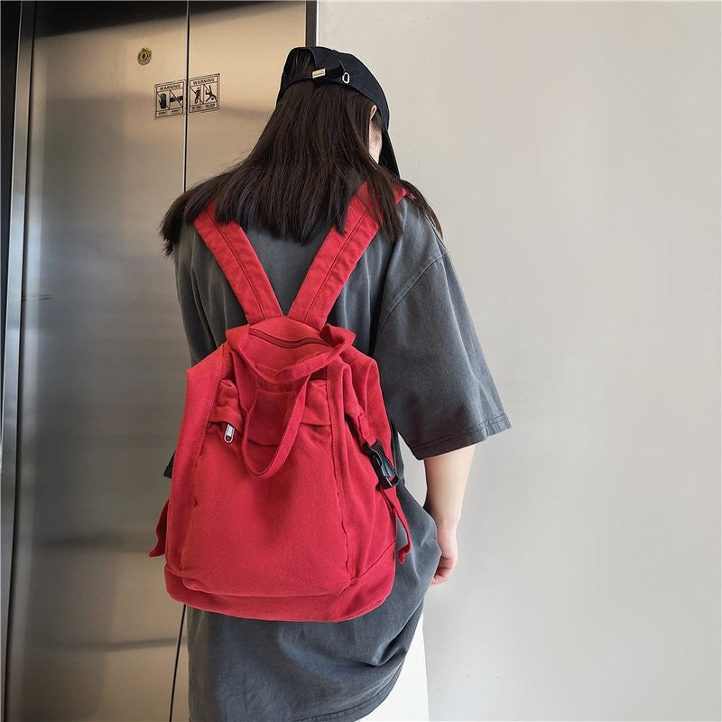 Washed Canvas Backpack with Top Handles