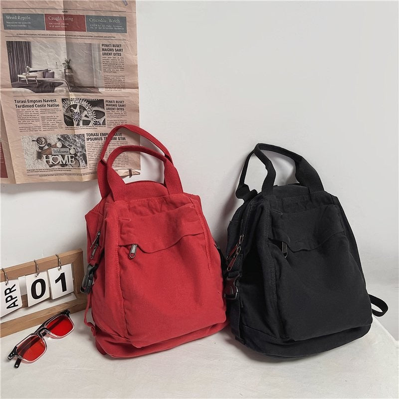 Washed Canvas Backpack with Top Handles