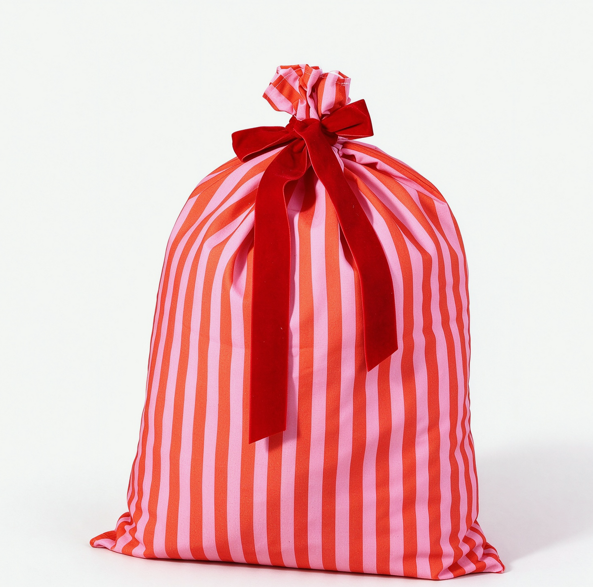 Two-Tone Striped Canvas Drawstring Gift Bag - Red - 1