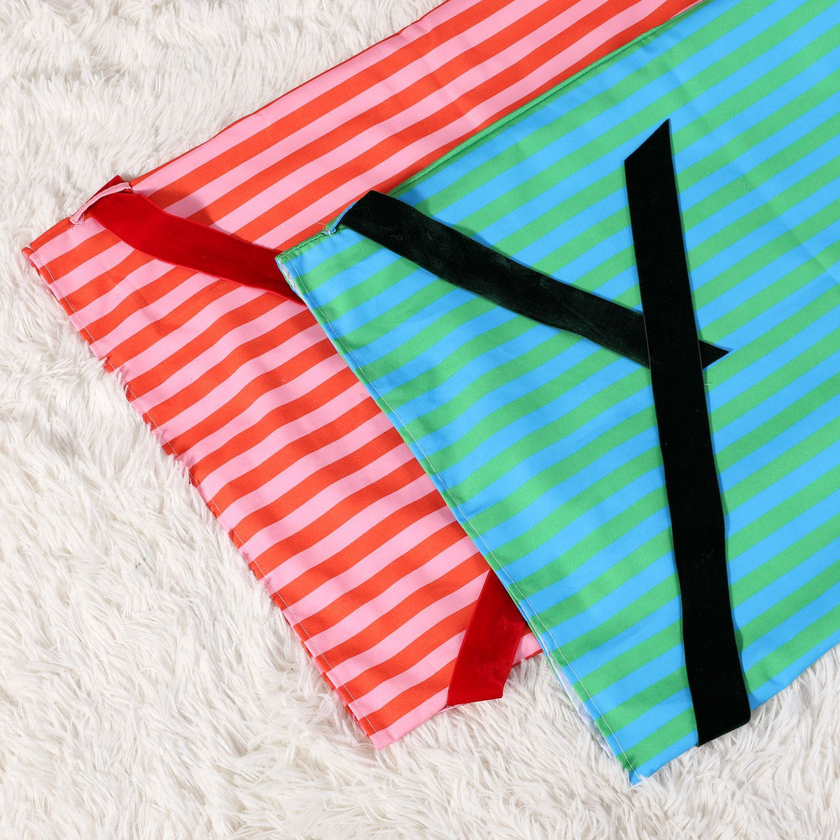 Two-Tone Striped Canvas Drawstring Gift Bag - Red - 2