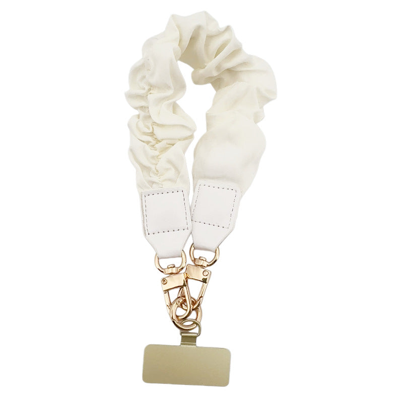 Ruched Scrunchie Wrist Lanyard With Phone Tether - Beige