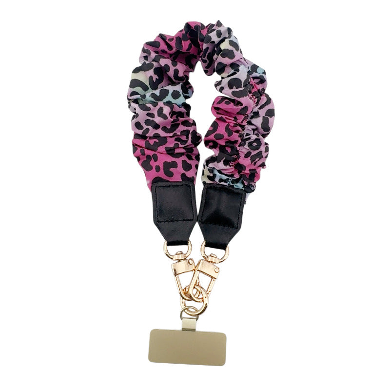 Ruched Scrunchie Wrist Lanyard With Phone Tether - Leopard