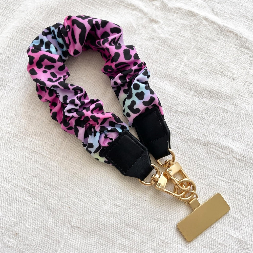 Ruched Scrunchie Wrist Lanyard With Phone Tether - Leopard - 1