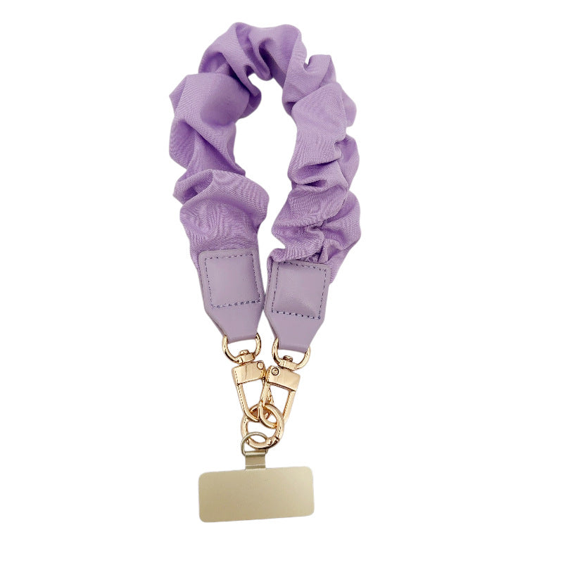 Ruched Scrunchie Wrist Lanyard With Phone Tether - Purple
