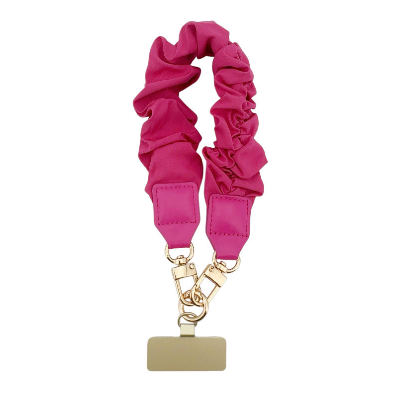 Ruched Scrunchie Wrist Lanyard With Phone Tether - Red