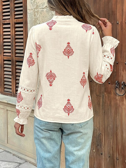 Boho Medallion Print Lace Inset Shirt - view 1