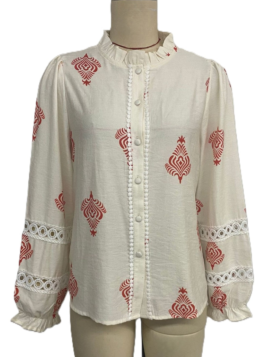 Boho Medallion Print Lace Inset Shirt - view 3