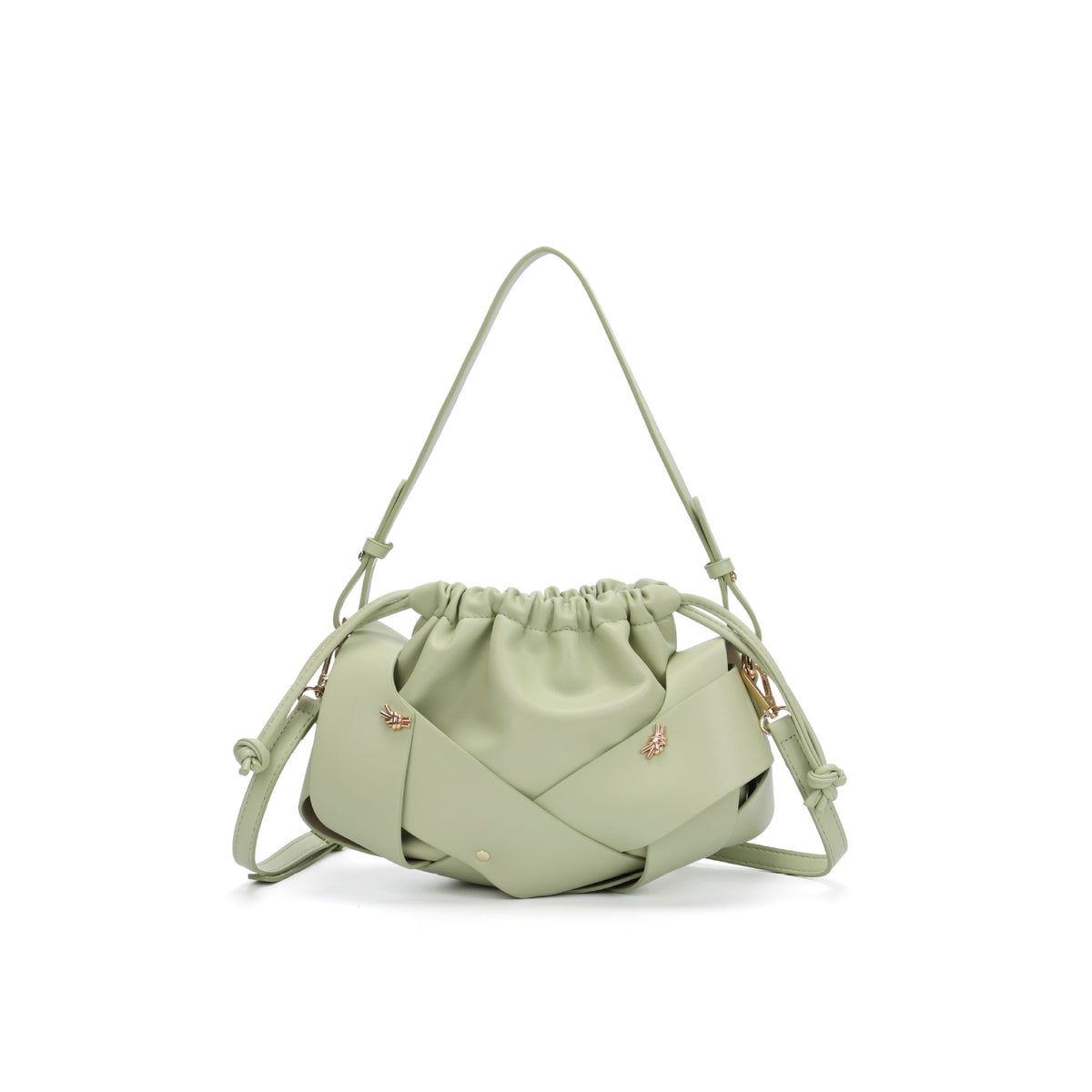Braided Panel Drawstring Cloud Shoulder Bag - Green