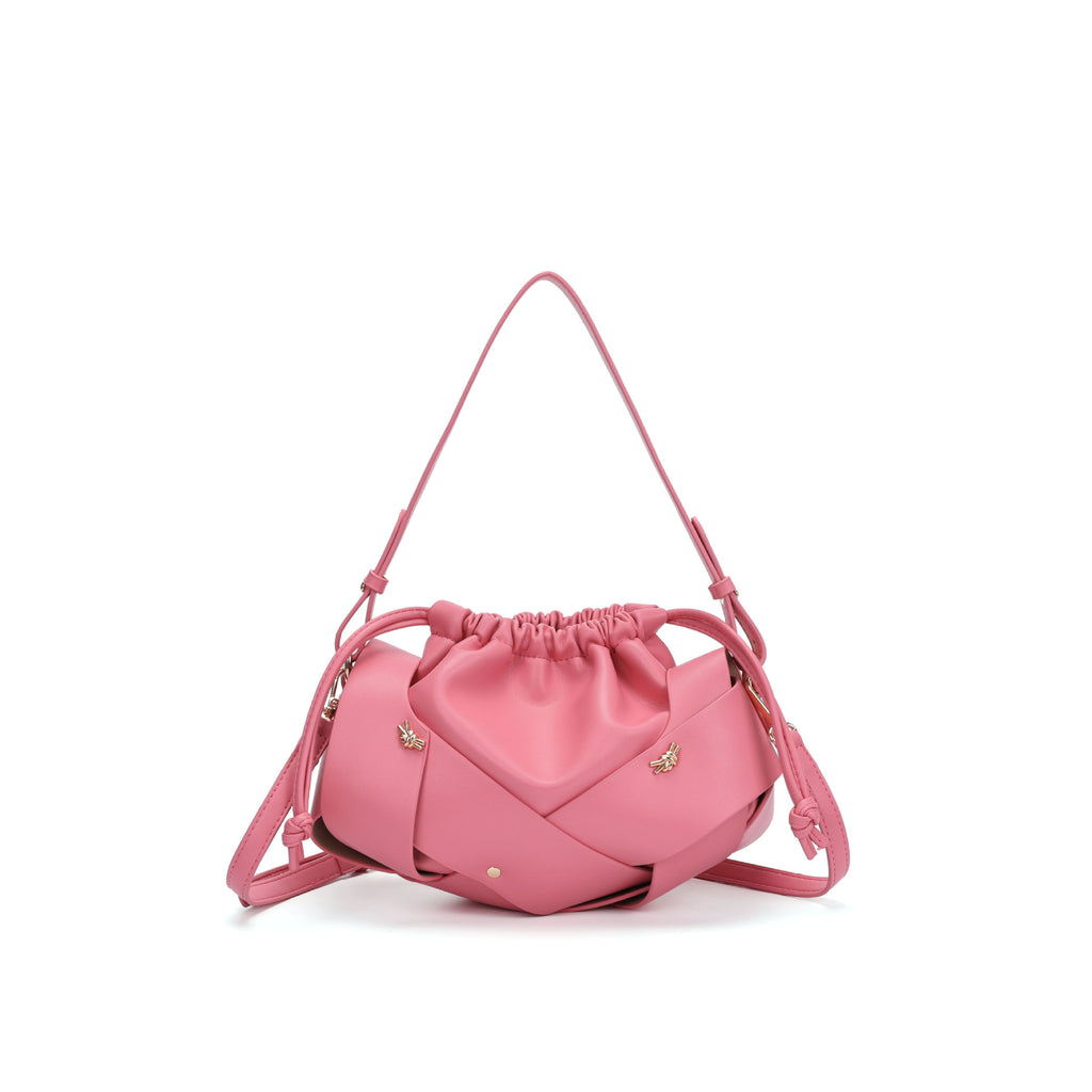 Braided Panel Drawstring Cloud Shoulder Bag - Pink