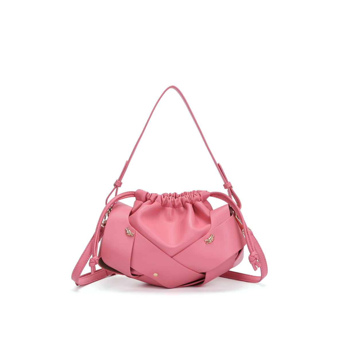 Braided Panel Drawstring Cloud Shoulder Bag - Pink