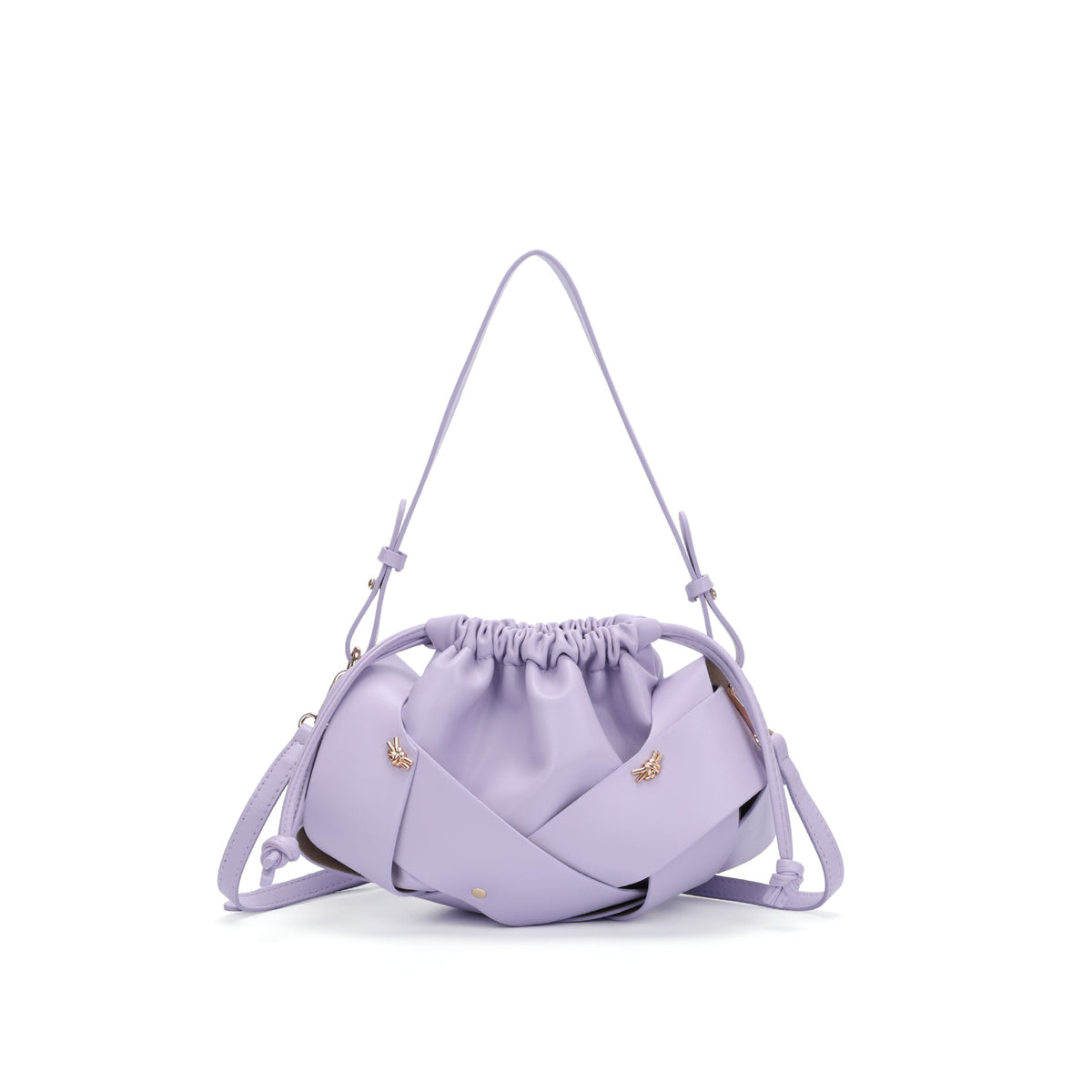 Braided Panel Drawstring Cloud Shoulder Bag - Violet
