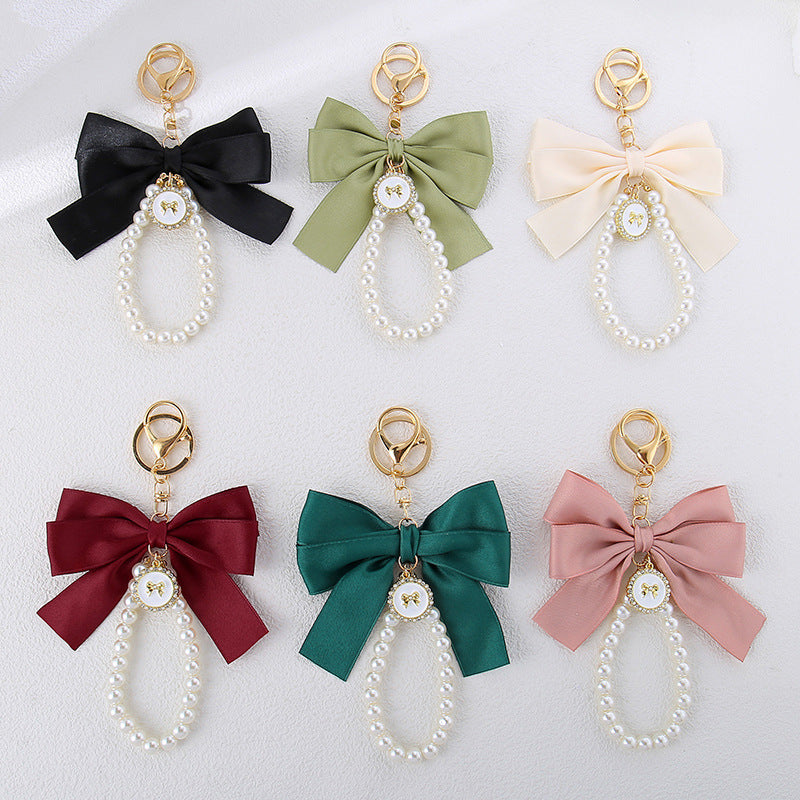 Satin Bow Pearl Loop Bag Charm