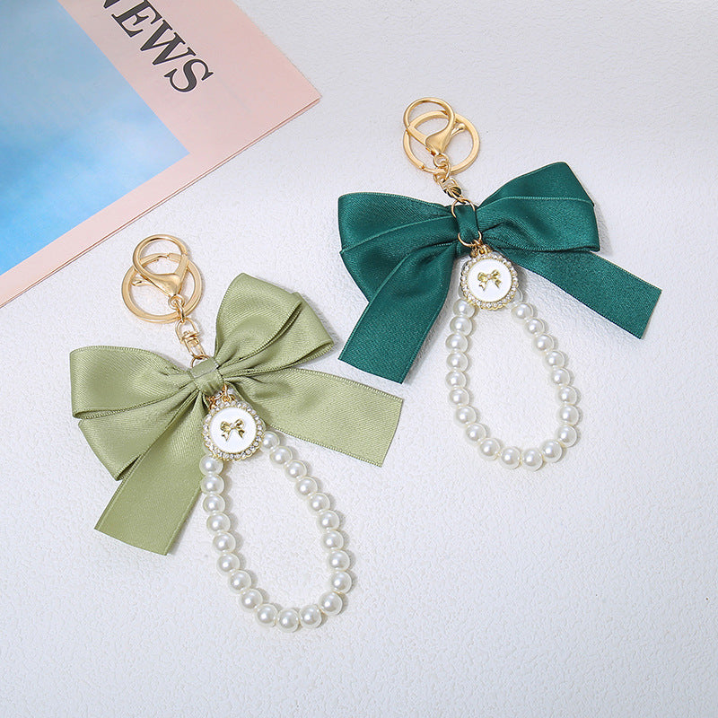 Satin Bow Pearl Loop Bag Charm - view 1