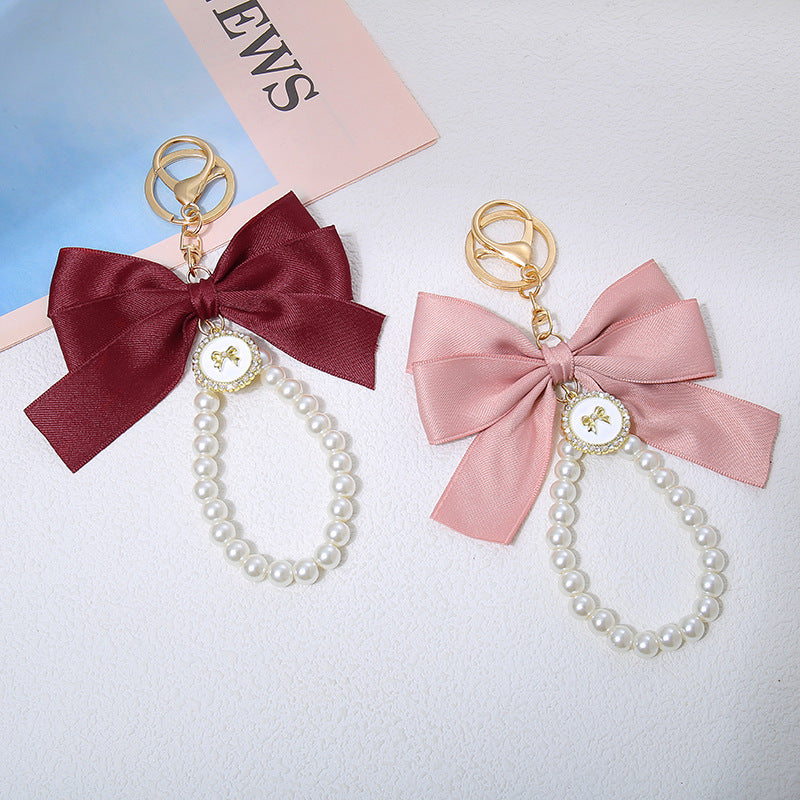 Satin Bow Pearl Loop Bag Charm - view 2