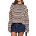 Boxy Striped Long Sleeve Drop Shoulder Tee - brown
