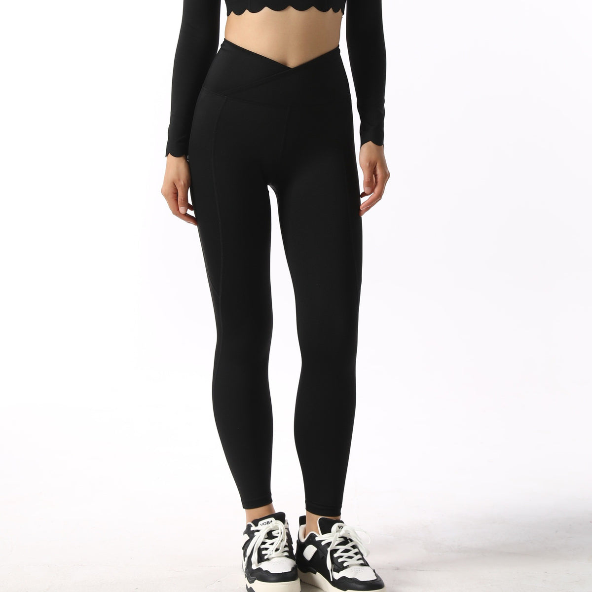 Buttery Soft V Crossover High Waist Yoga Leggings - Black