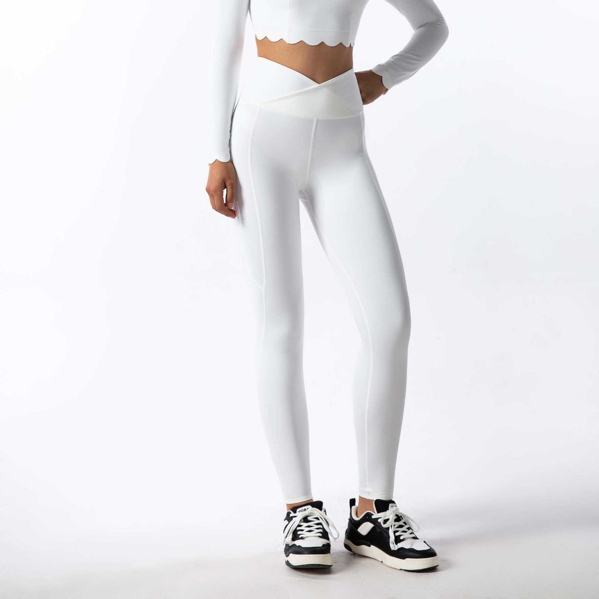 Buttery Soft V Crossover High Waist Yoga Leggings - Off White