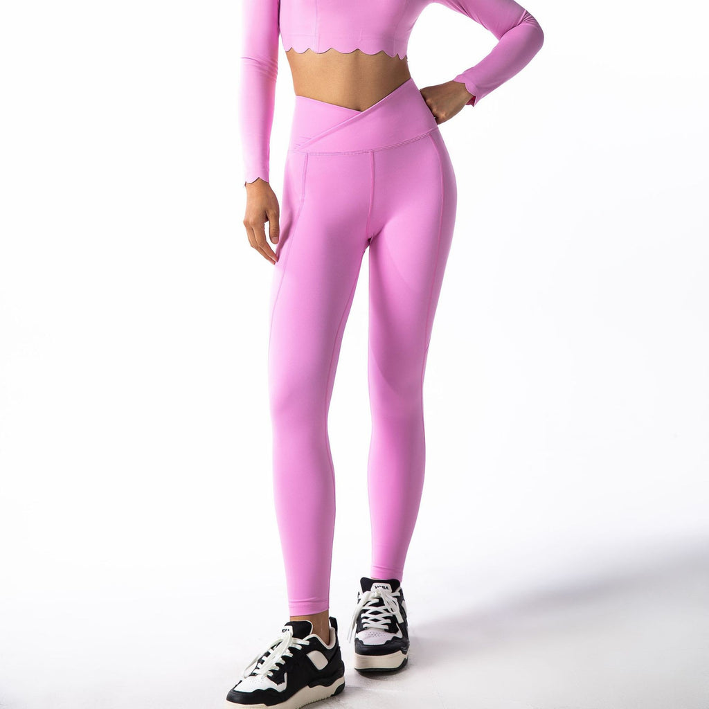 Buttery Soft V Crossover High Waist Yoga Leggings - Orchid Pink