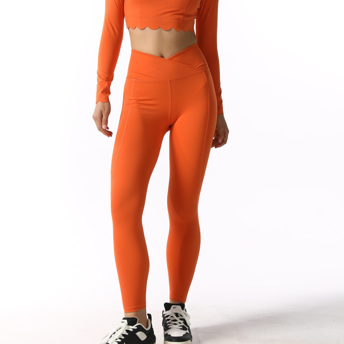 Buttery Soft V Crossover High Waist Yoga Leggings - Sunset Orange