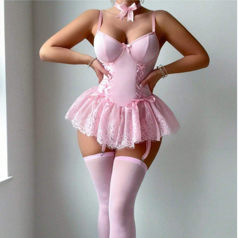 Eyelash Lace Corset Babydoll Garter Set