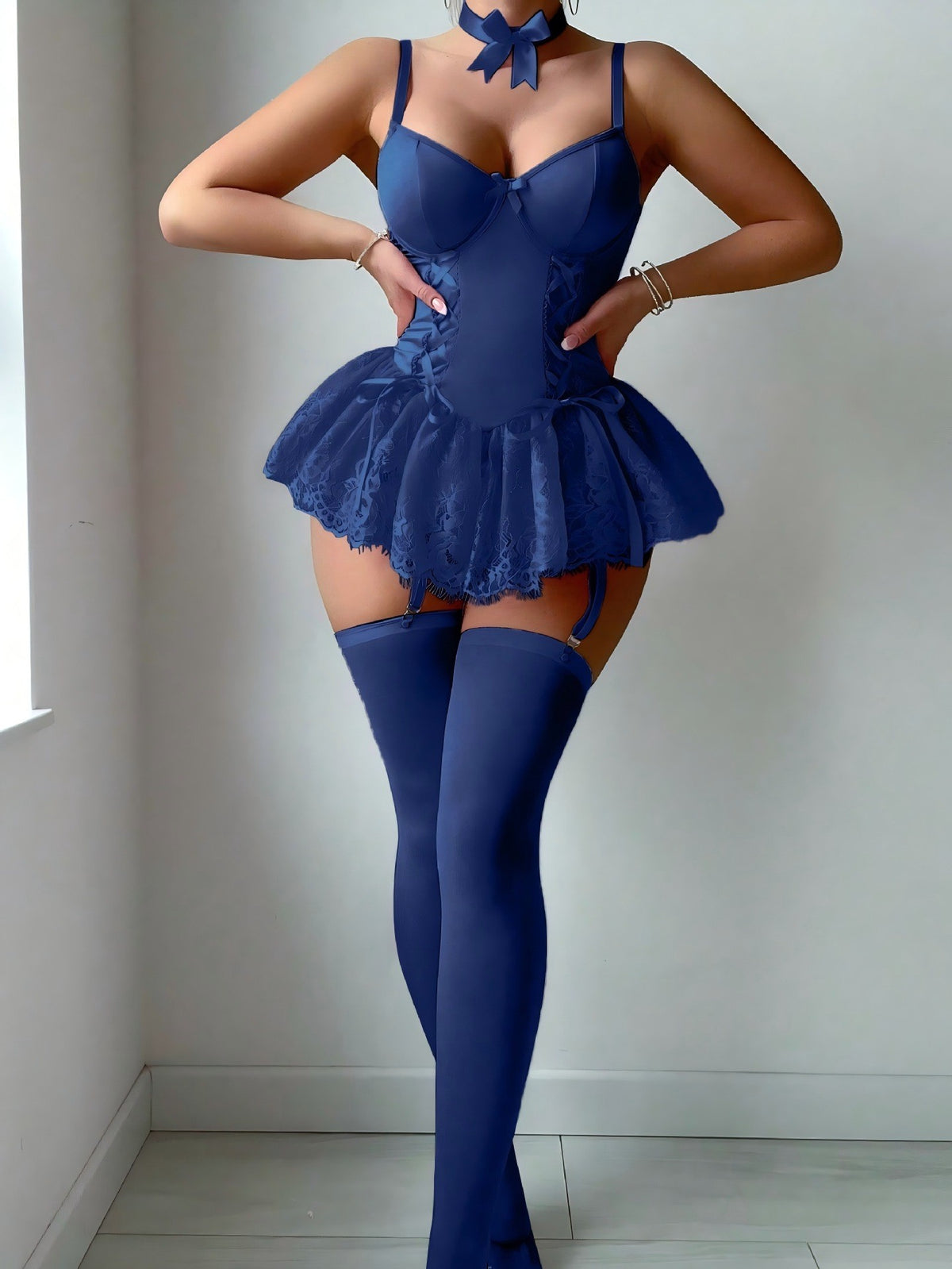 Eyelash Lace Corset Babydoll Garter Set