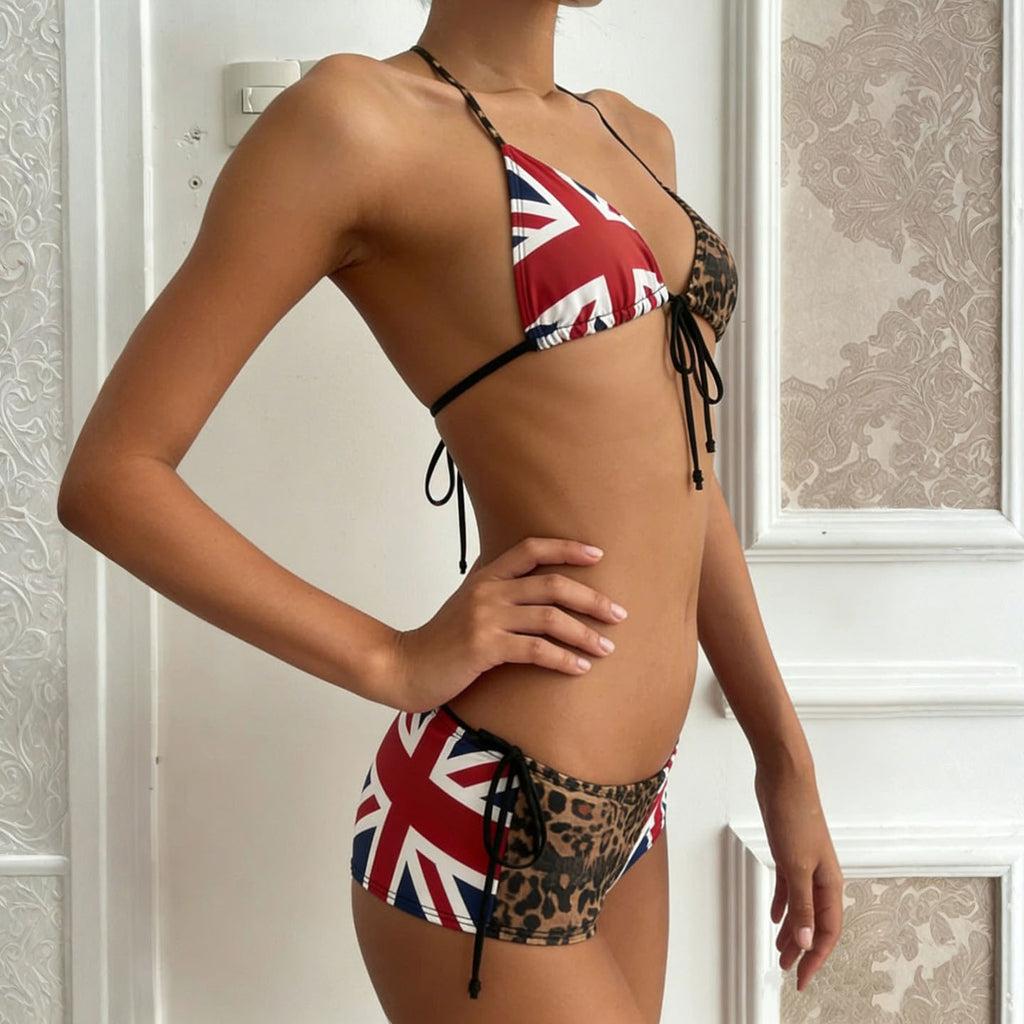 Leopard Halter Bikini Set With Flag Panels - view 3
