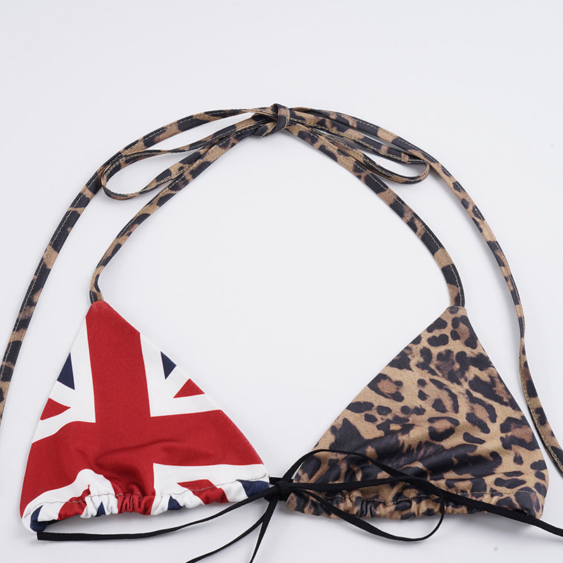Leopard Halter Bikini Set With Flag Panels - view 5