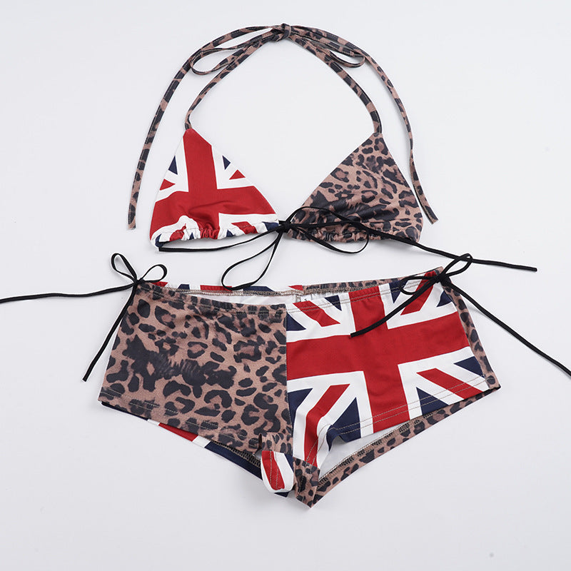 Leopard Halter Bikini Set With Flag Panels - view 6